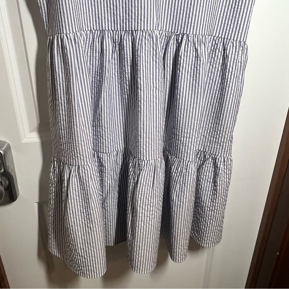 Gibson Latimer Woman Size S Seersucker Dress Tiered Hem Fluttered Sleeves Boho - Picture 11 of 11